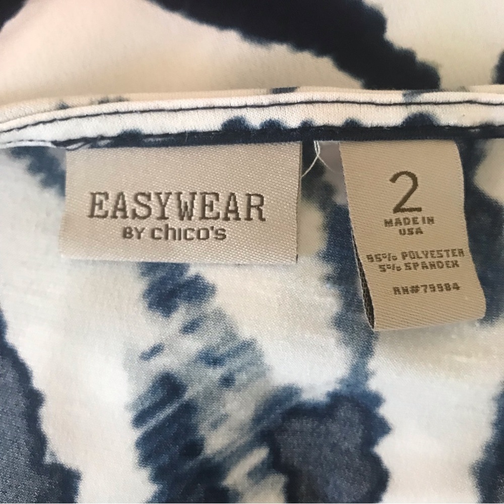 Easywear By Chico's Blue White Tie Dye 2 Large 3/4 Sleeves Pullover Top - Picture 6 of 6